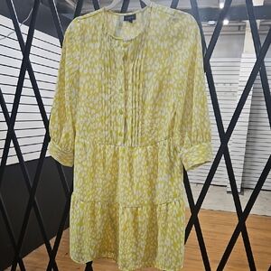 Yellow White Printed Tiered Tunic Dress